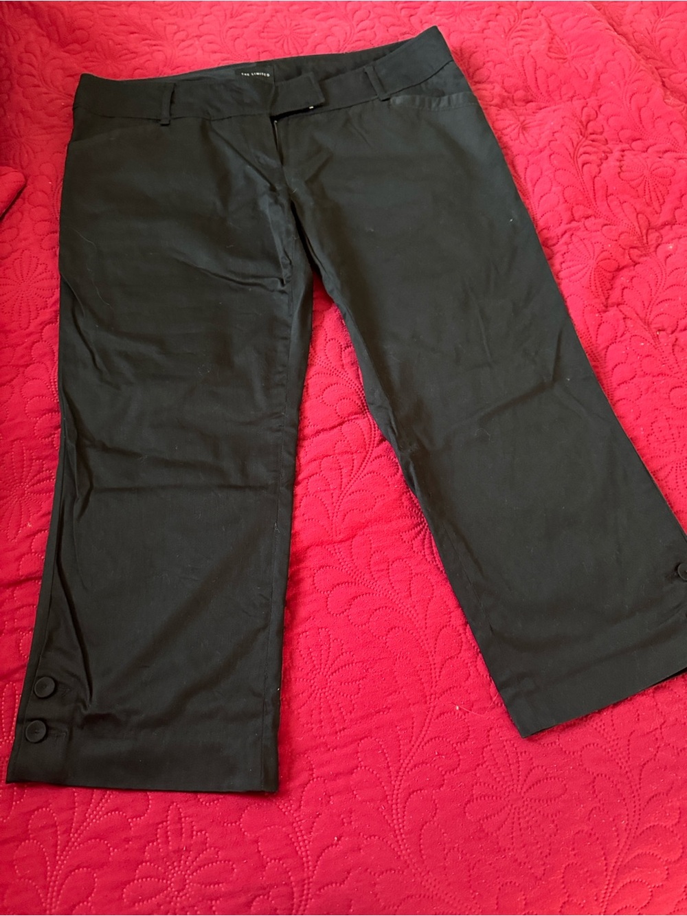The Limited Black Capris with Side Button Detail